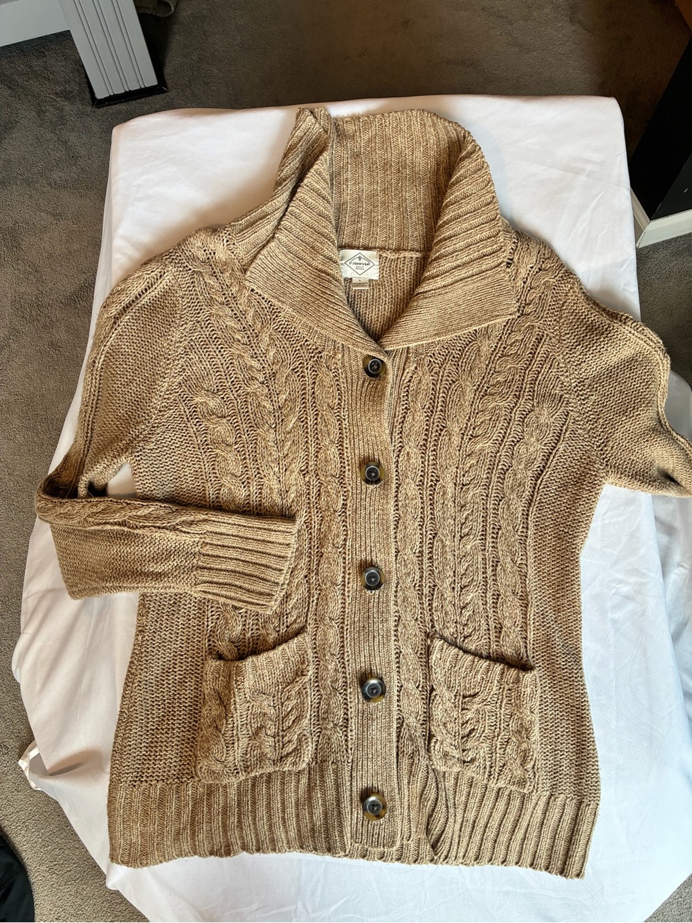 St. John's Bay Tan Cable Knit Shawl Collar Cardigan